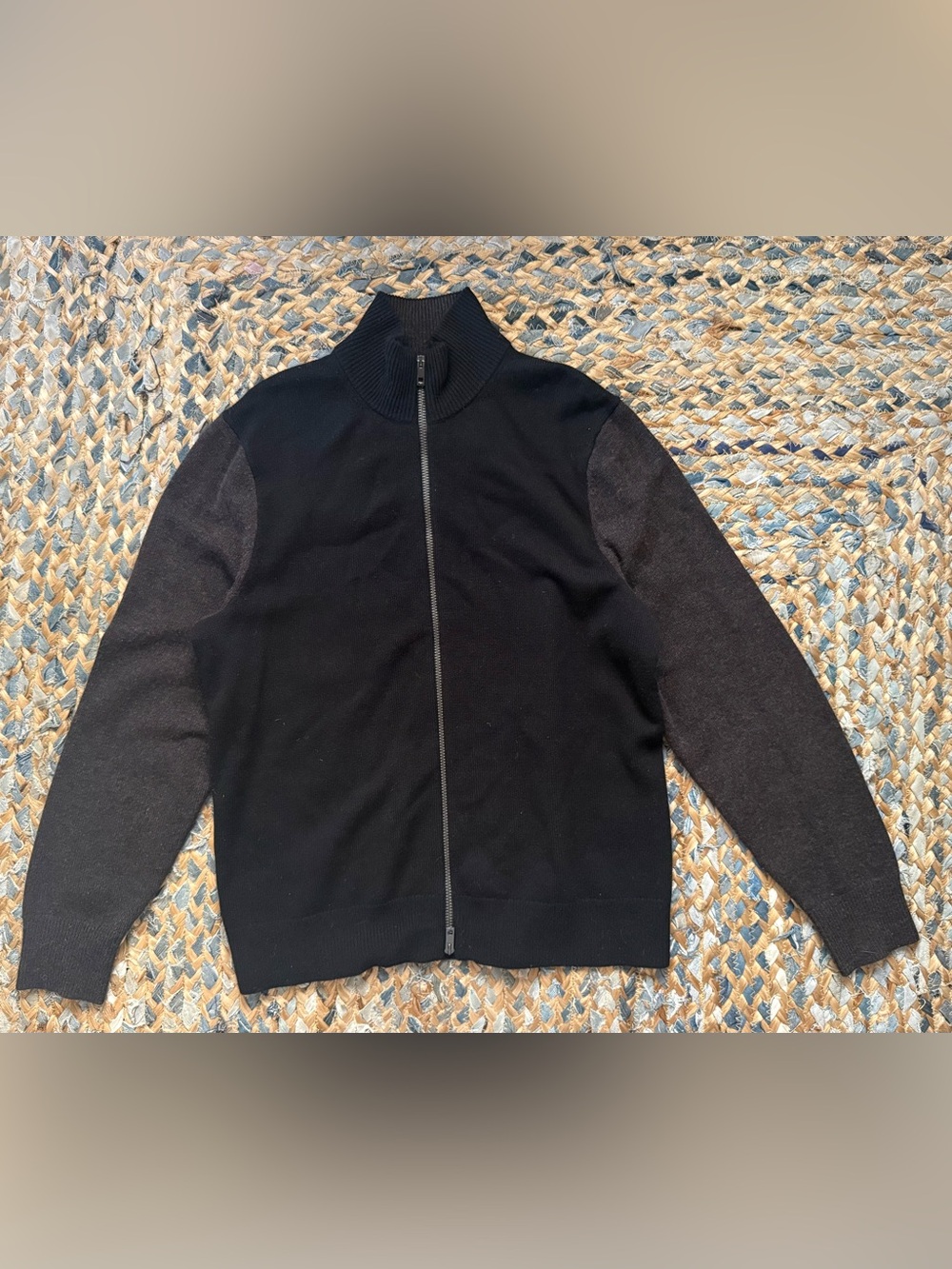 LAST CHANCE! Rag & Bone Black Double Zip-Front Sweater with Charcoal Sleeve